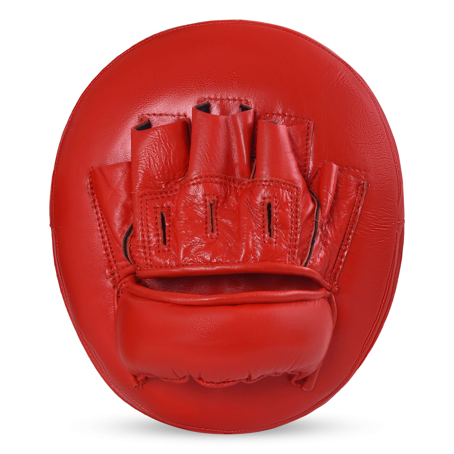 Back view of red Fereli Air Pad big mitts, showing hand grip and finger slots for secure boxing strike pads and kick and punch pads training.