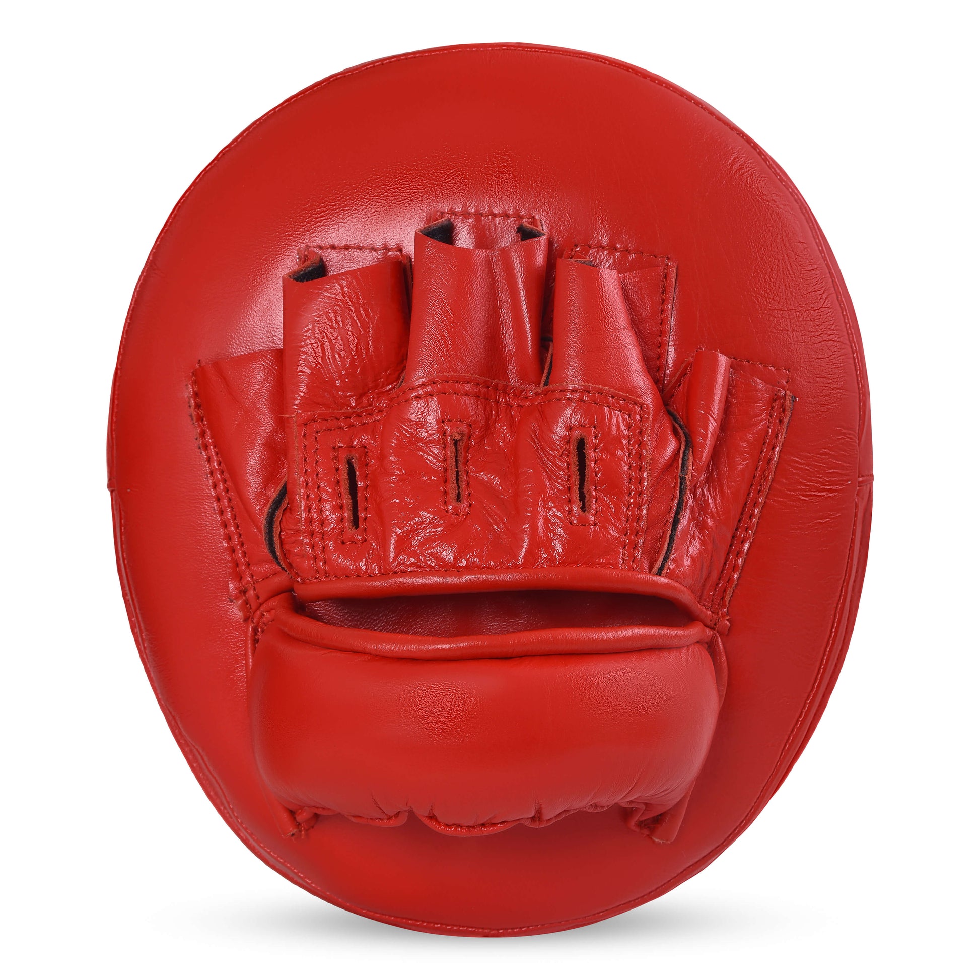 Back view of red Fereli Air Pad big mitts, showing hand grip and finger slots for secure boxing strike pads and kick and punch pads training.