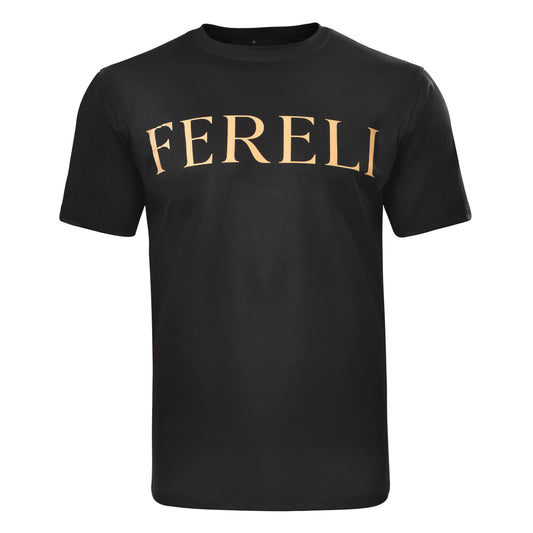 Black Fereli logo T-shirt featuring minimalist design, ideal for boxing fan apparel. Premium athletic wear from a modern boxing clothes shop and boxing clothing store.