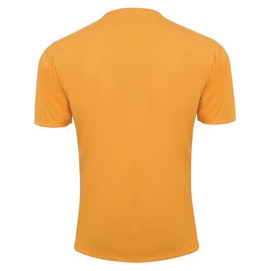 Back view of the Fereli Tempered T-Shirt in mustard yellow – a discipline boxing shirt with a clean finish.