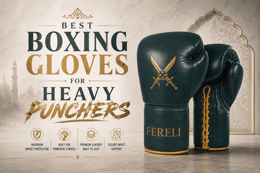 Fereli Dastan premium boxing gloves designed for heavy punchers featuring strong wrist support, durable leather construction, and impact protection for powerful fighters.
