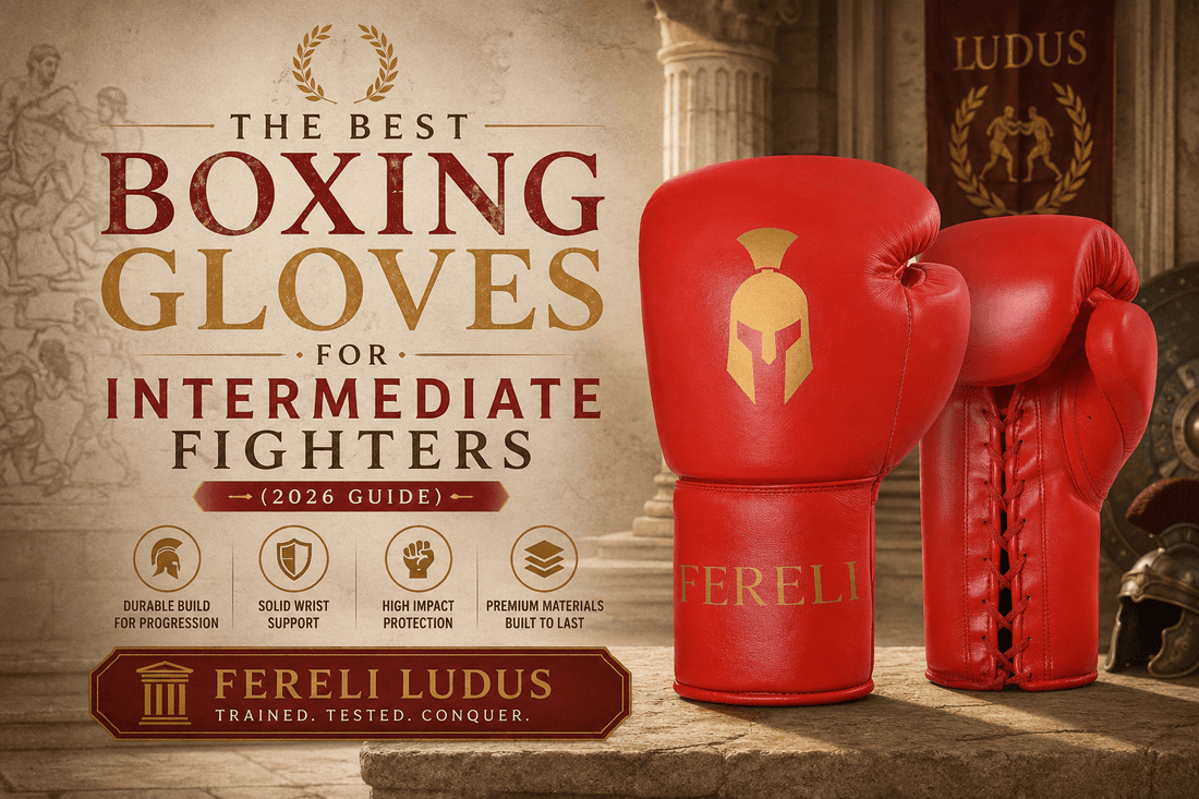 Fereli Ludus premium boxing gloves for intermediate fighters featuring durable leather construction, strong wrist support, impact protection, and high-quality training performance.