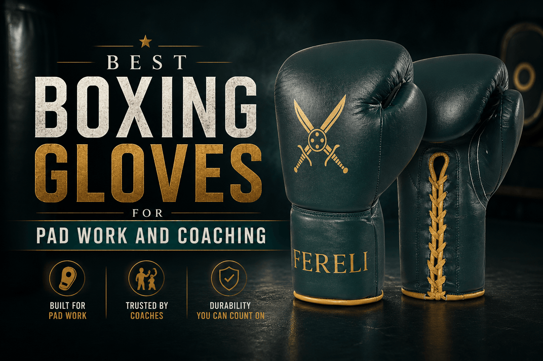 Fereli Dastan premium lace-up boxing gloves featured in a luxury boxing design for the blog “Best Boxing Gloves for Pad Work and Coaching”, highlighting responsive pad work gloves trusted by coaches and fighters for technical training sessions.
