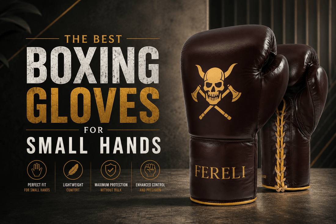 Fereli Huskarl premium boxing gloves featured in a blog cover about the best boxing gloves for small hands, highlighting compact fit, lightweight comfort, wrist support, and precision control for training and sparring.