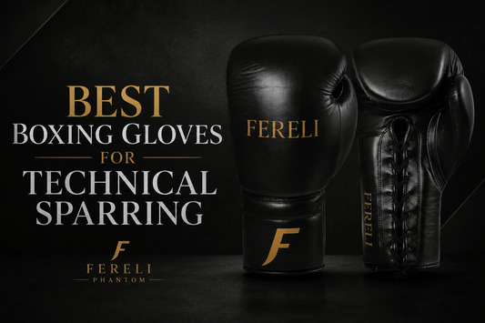 Fereli Phantom premium lace-up boxing gloves designed for technical sparring featuring secure wrist support, controlled impact protection, and handcrafted leather construction.