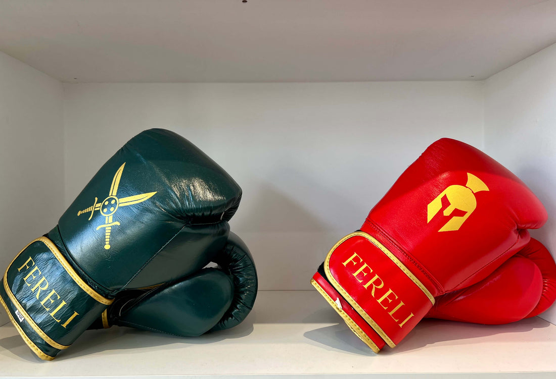 two Fereli boxing gloves in different styles showing options when buying boxing gloves online