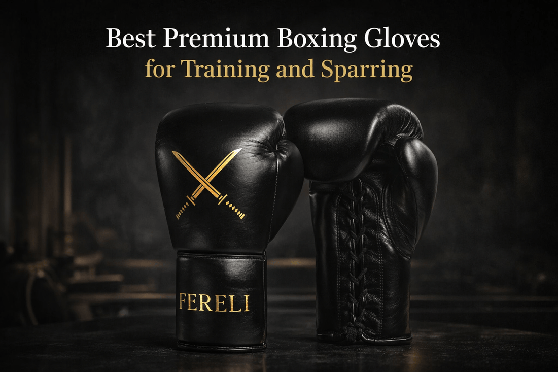 premium boxing gloves for training and sparring showing high end leather Fereli gloves with lace-up design