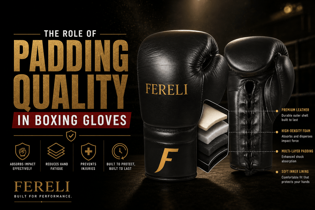 Black Fereli Phantom boxing gloves highlighting premium multi-layer padding, high-density foam and superior hand protection for boxing training and sparring