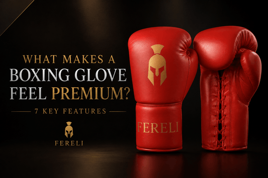 Fereli Ludus premium boxing gloves featured in a guide explaining the 7 key features that make boxing gloves feel premium, including leather quality, fit, padding, craftsmanship, and wrist support.