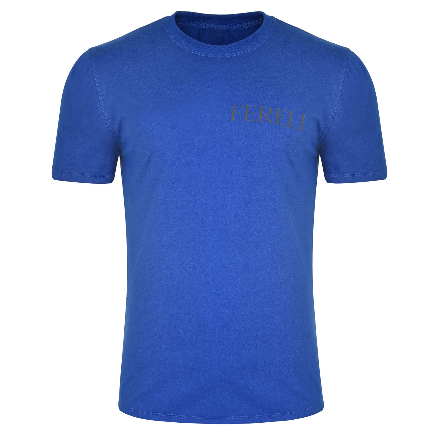 Front view of the Fereli Rites T-Shirt in blue, a luxury boxing lifestyle t-shirt made from premium cotton with a minimalist Fereli chest logo.