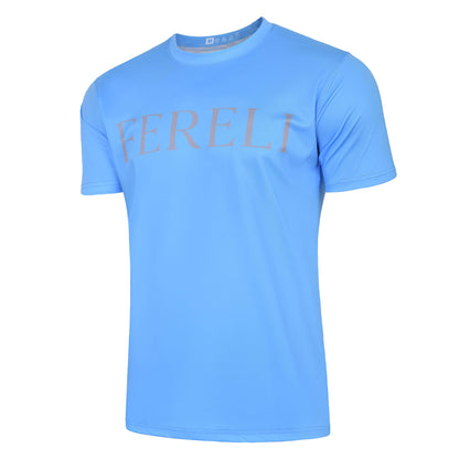 Angled front of Fereli “Welcome To The Order” boxing t-shirt in sky blue, athletic fit design for fans and fighters.