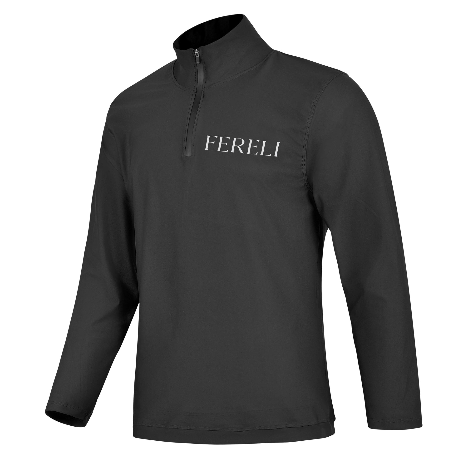 Angled front view of Fereli Training Quarter Zip black, versatile training top suitable for gym, boxing, and fitness training