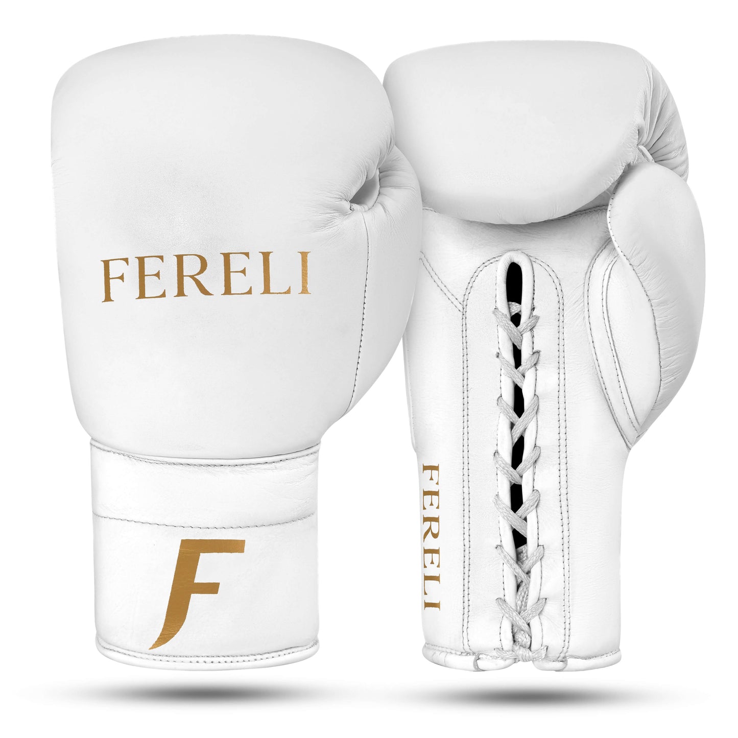 Fereli Aether leather and lace boxing gloves in white, premium boxing leather design for beginners and professionals