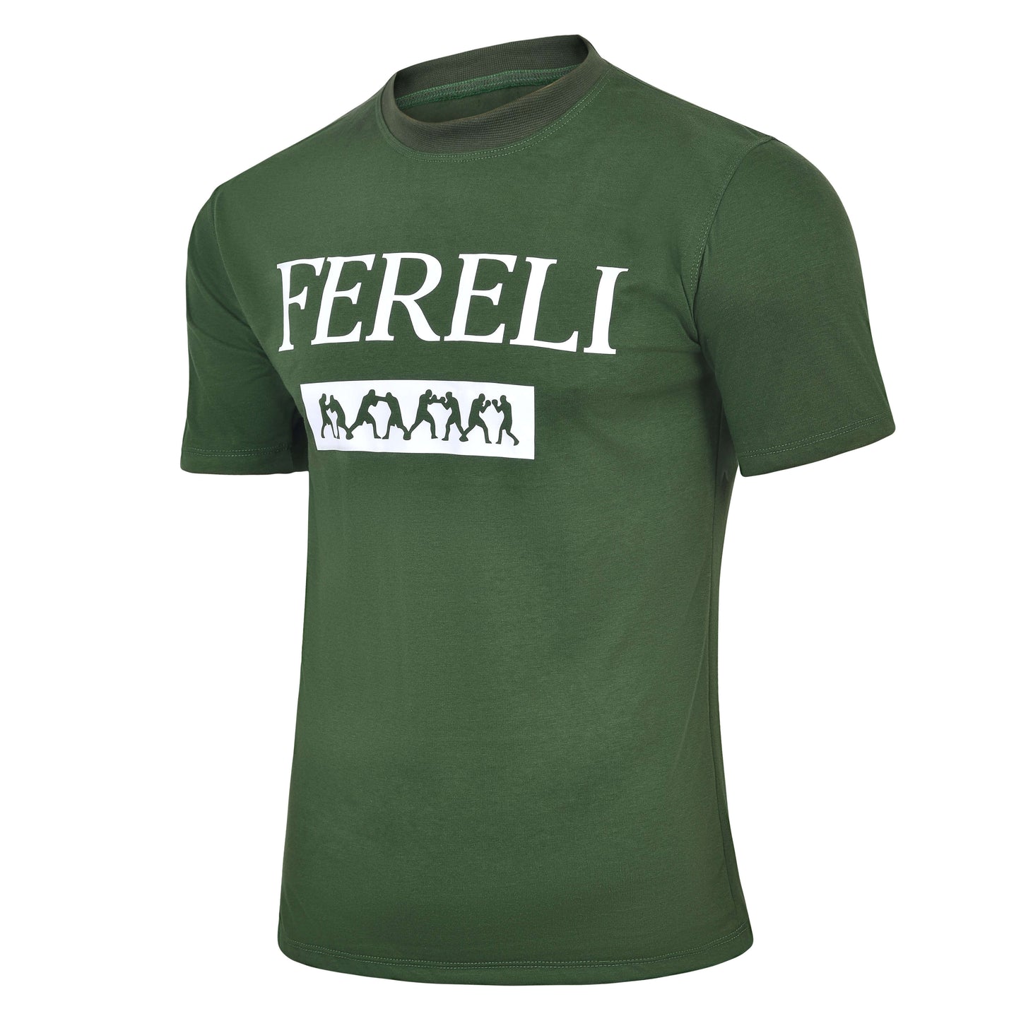 Angled front view of the Fereli Covenant T-Shirt showing tailored fit and premium finish, part of Fereli’s elevated fightwear apparel collection.