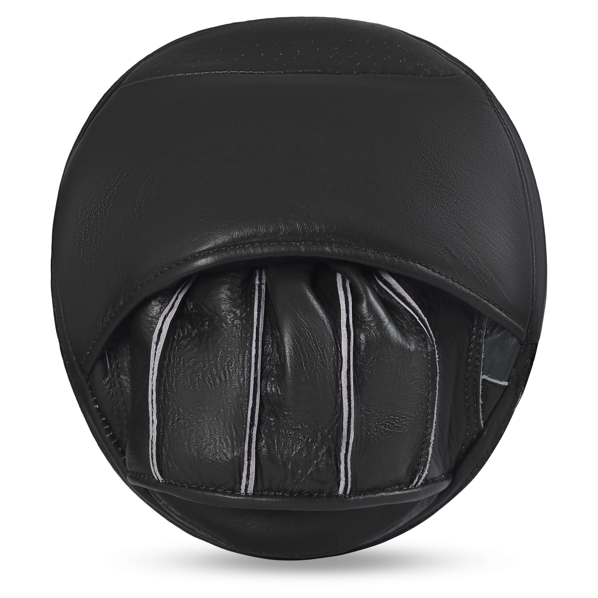 Fereli black leather focus mitts back view with padded hand support.
