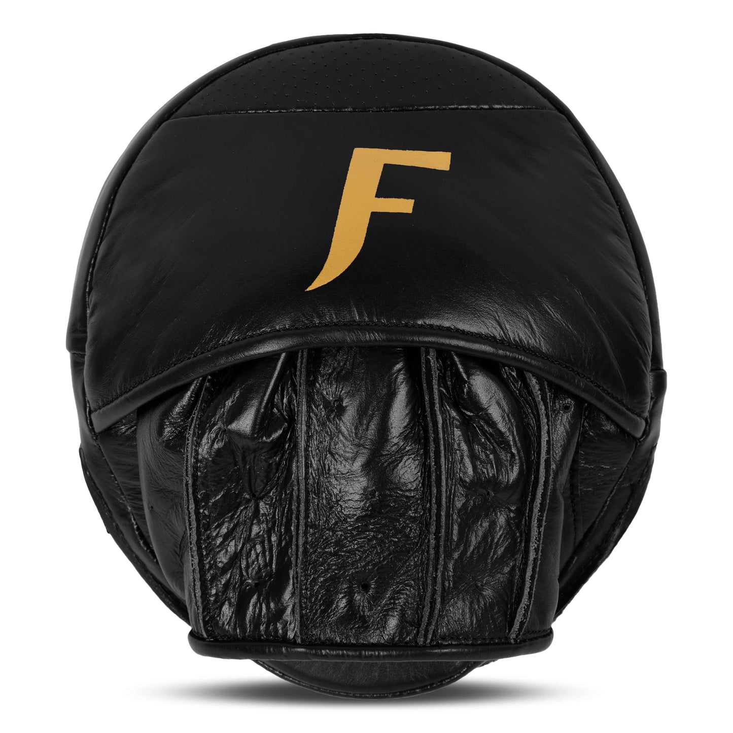 Back side of Fereli black and gold focus pads, featuring padded hand compartment for secure control and precise movement in boxing training.