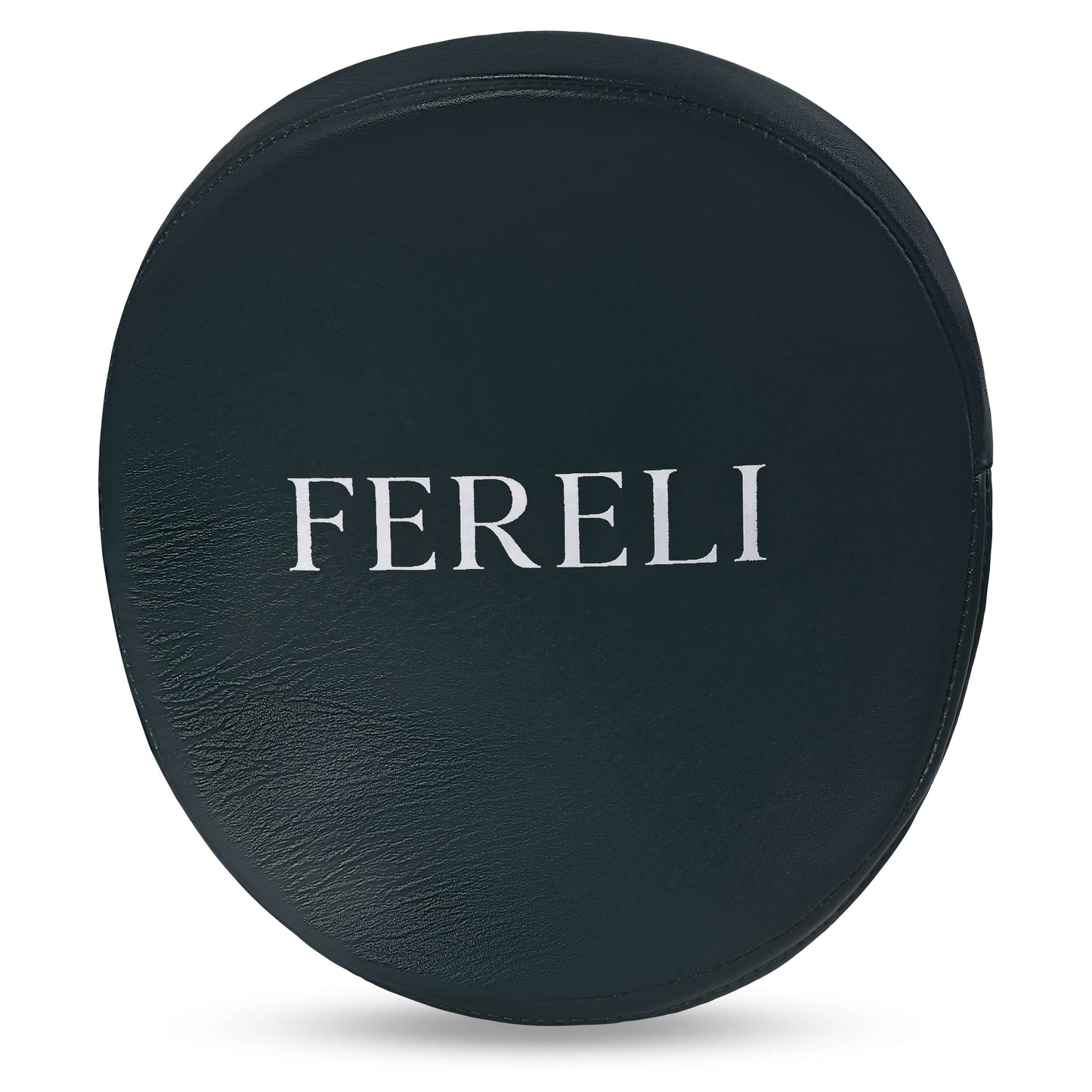 Fereli green leather focus mitts front view with logo for boxing precision training.