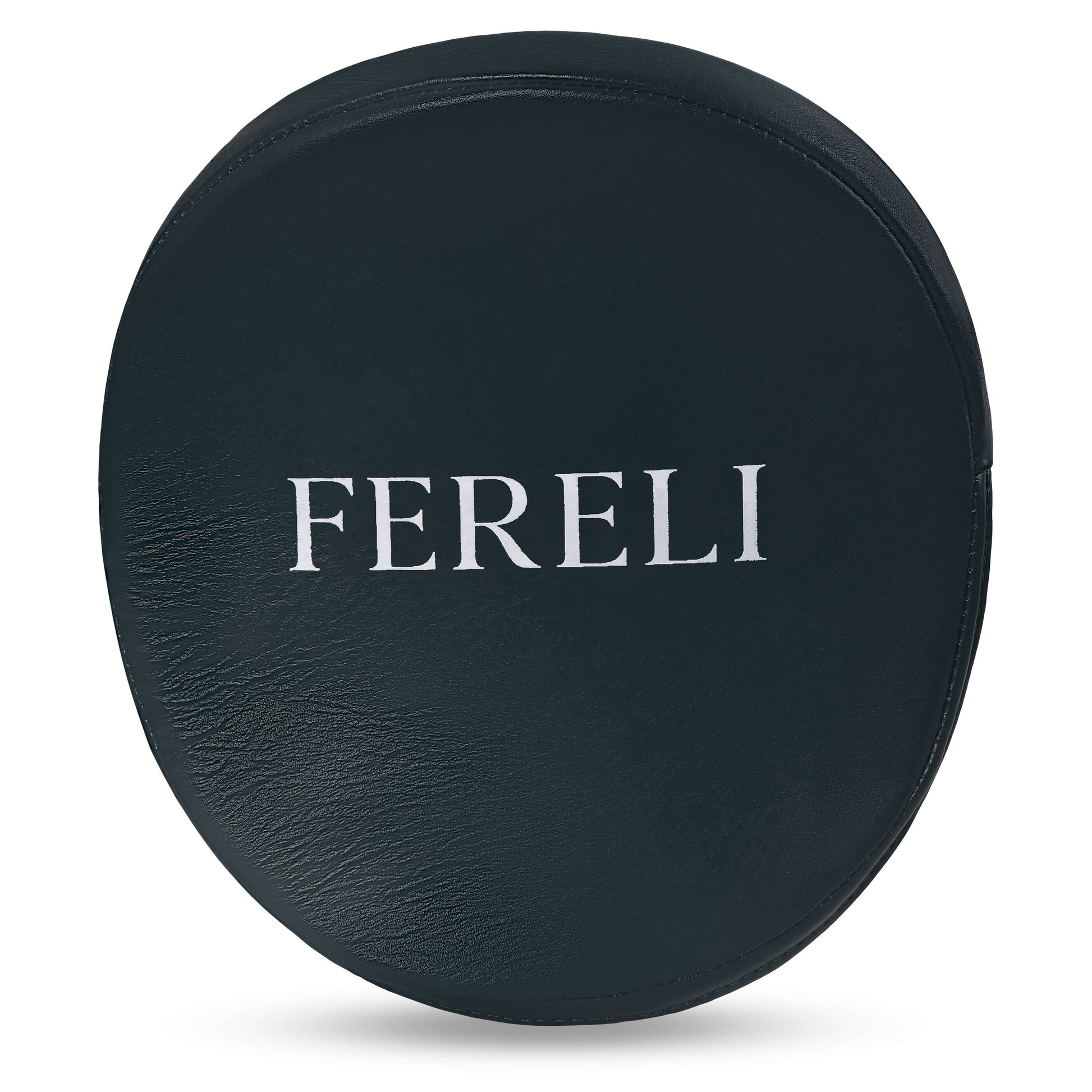 Fereli green leather focus mitts front view with logo for boxing precision training.