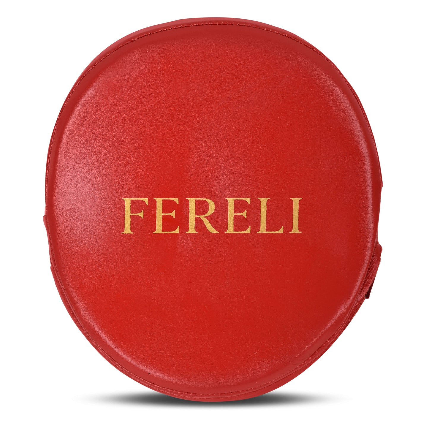 Front view of Fereli red focus mitts made from premium top grain leather — durable focus pads for boxing and precision striking.