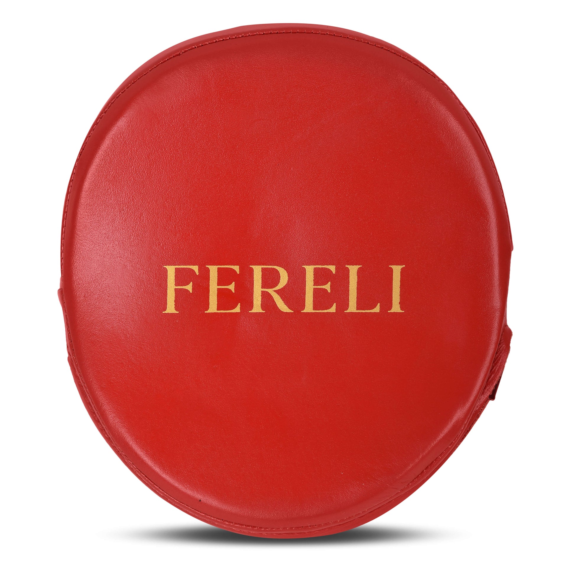Front view of Fereli red focus mitts made from premium top grain leather — durable focus pads for boxing and precision striking.