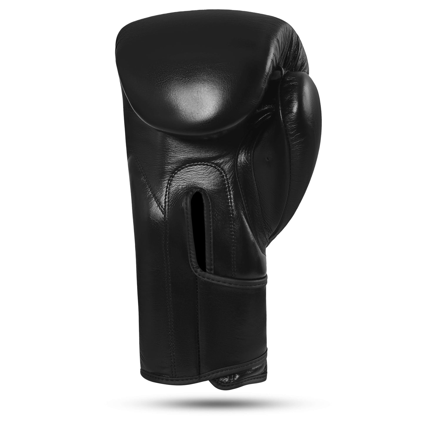 Back view of Fereli Shinken black boxing fight gloves, designed for power and control as training sparring gloves, available in the premium boxing kit online collection.
