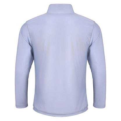 Back view of Fereli Training Quarter Zip in light grey showing clean fit and long sleeve design for training
