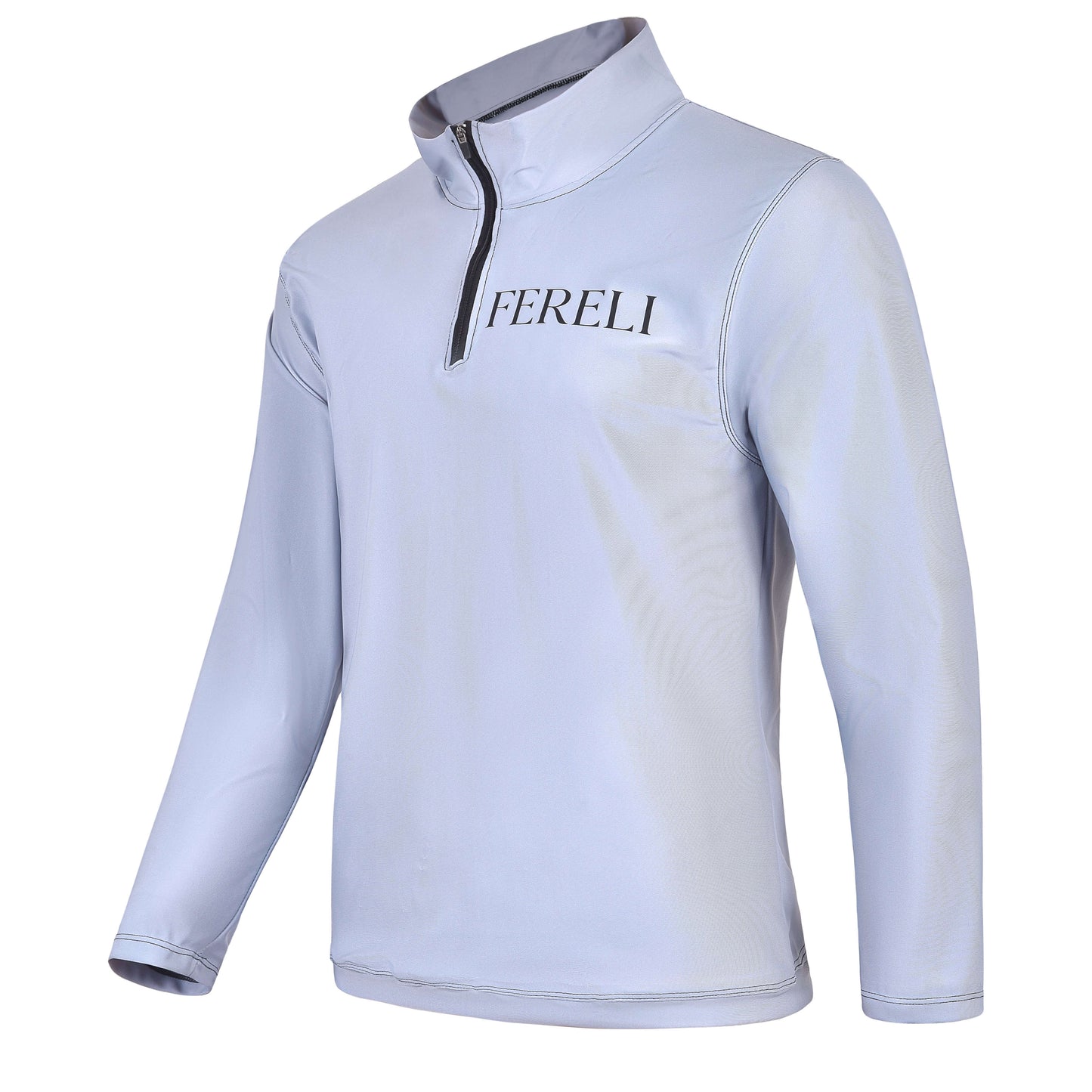 Fereli Training Quarter Zip in light grey, unisex long sleeve training top with quarter zip and minimal Fereli branding