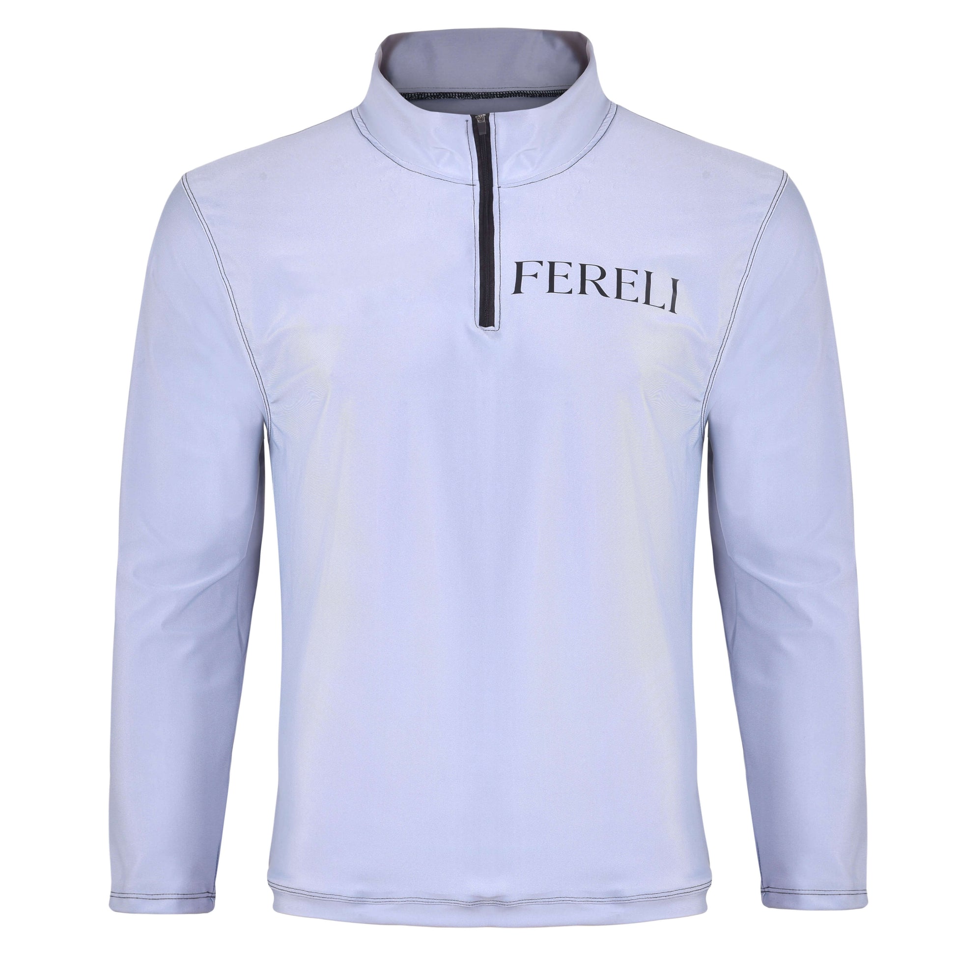 Front view of Fereli Training Quarter Zip in light grey with quarter zip collar and lightweight training fabric